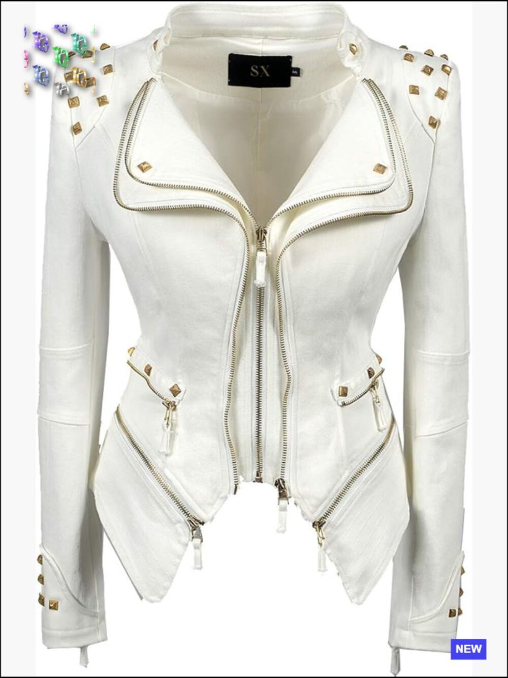 Faux Leather Moto Jacket with Rivets Double Zipper Closure Timeless Style